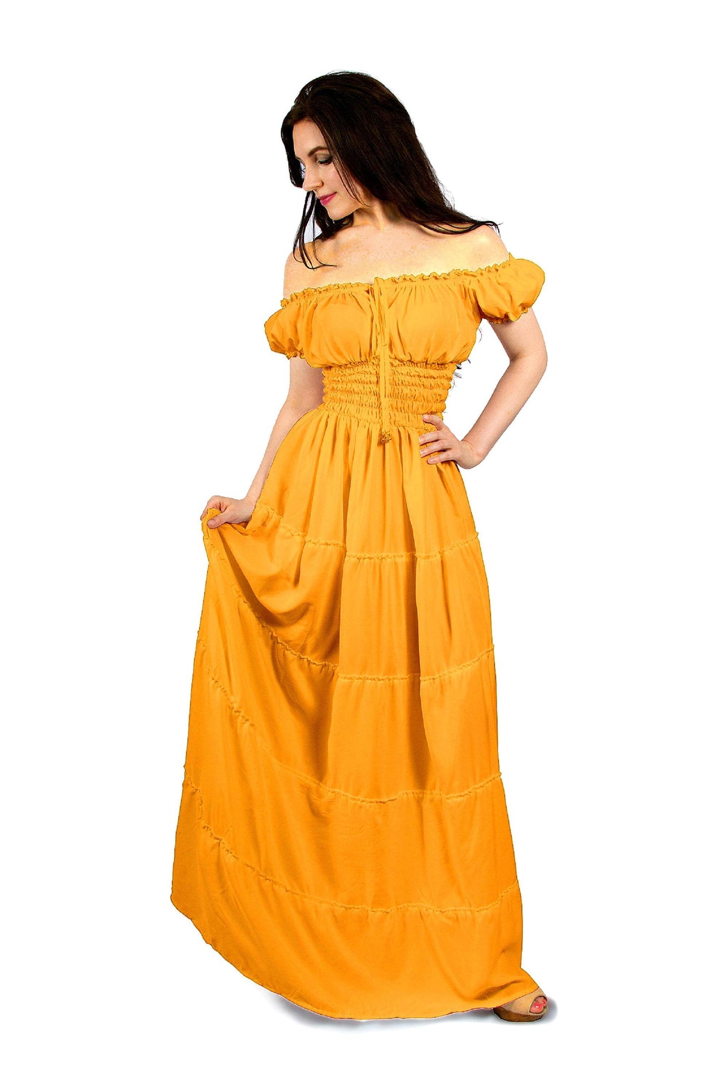 Perfect Hot Weather Renaissance Chemise Bohemian Summer Dress - Marigold