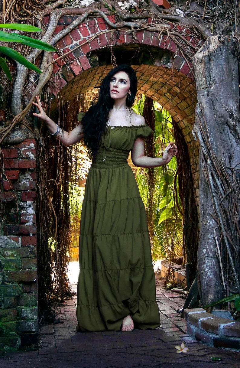 Perfect Hot Weather Renaissance Chemise Bohemian Summer Dress - Olive