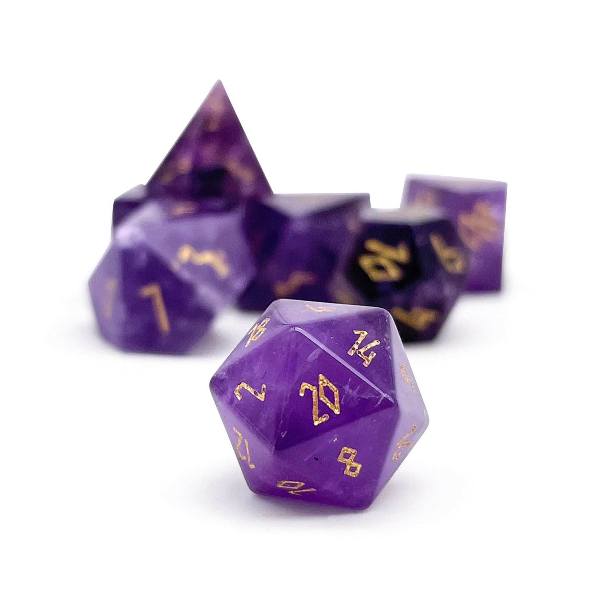 Amethyst - Pebble RPG Set Gemstone Dice - 