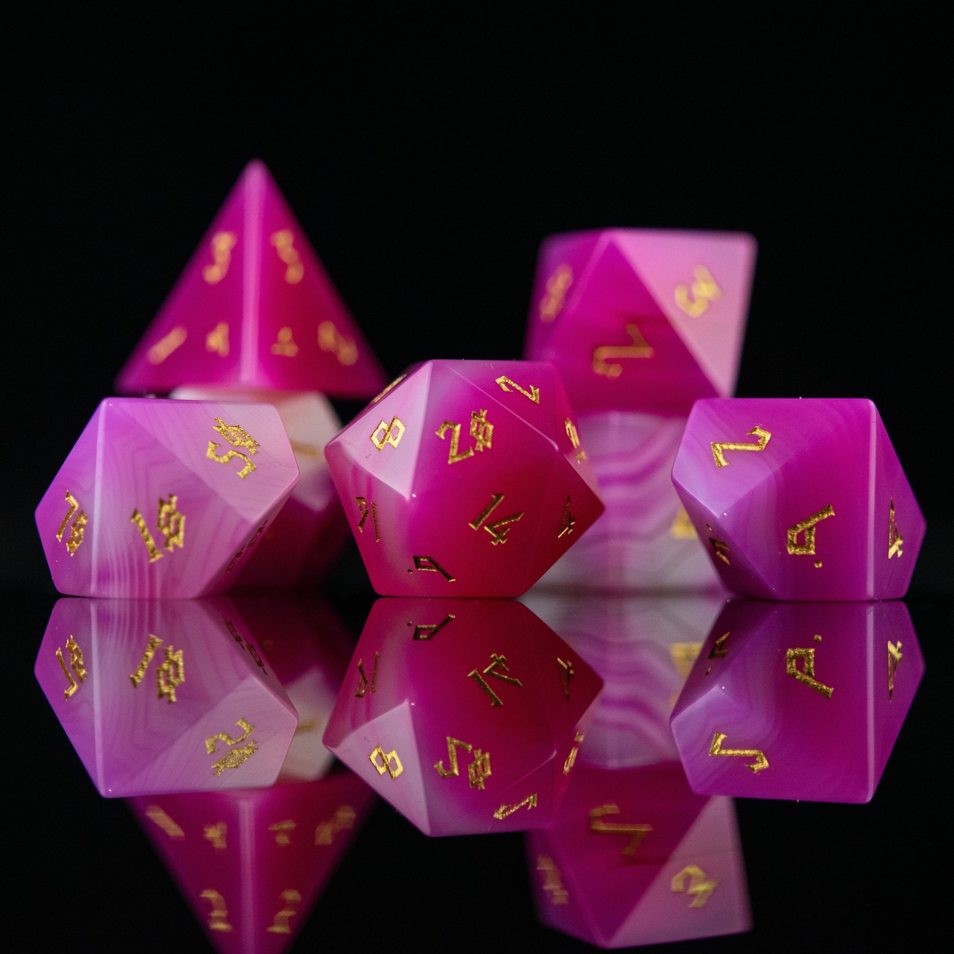 Pink Agate Stone Dice Set