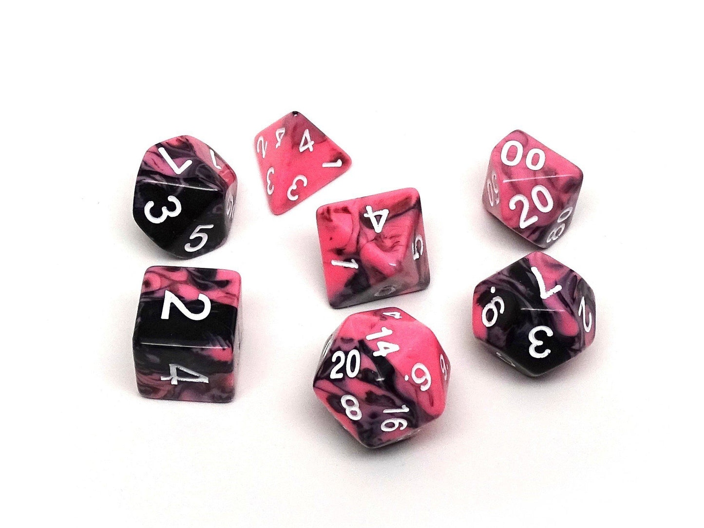 Pink and Black Marble Dice Collection - 7 Piece Set