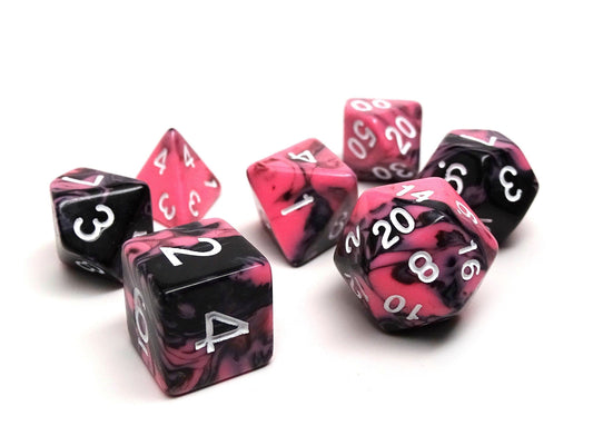 Pink and Black Marble Dice Collection - 7 Piece Set