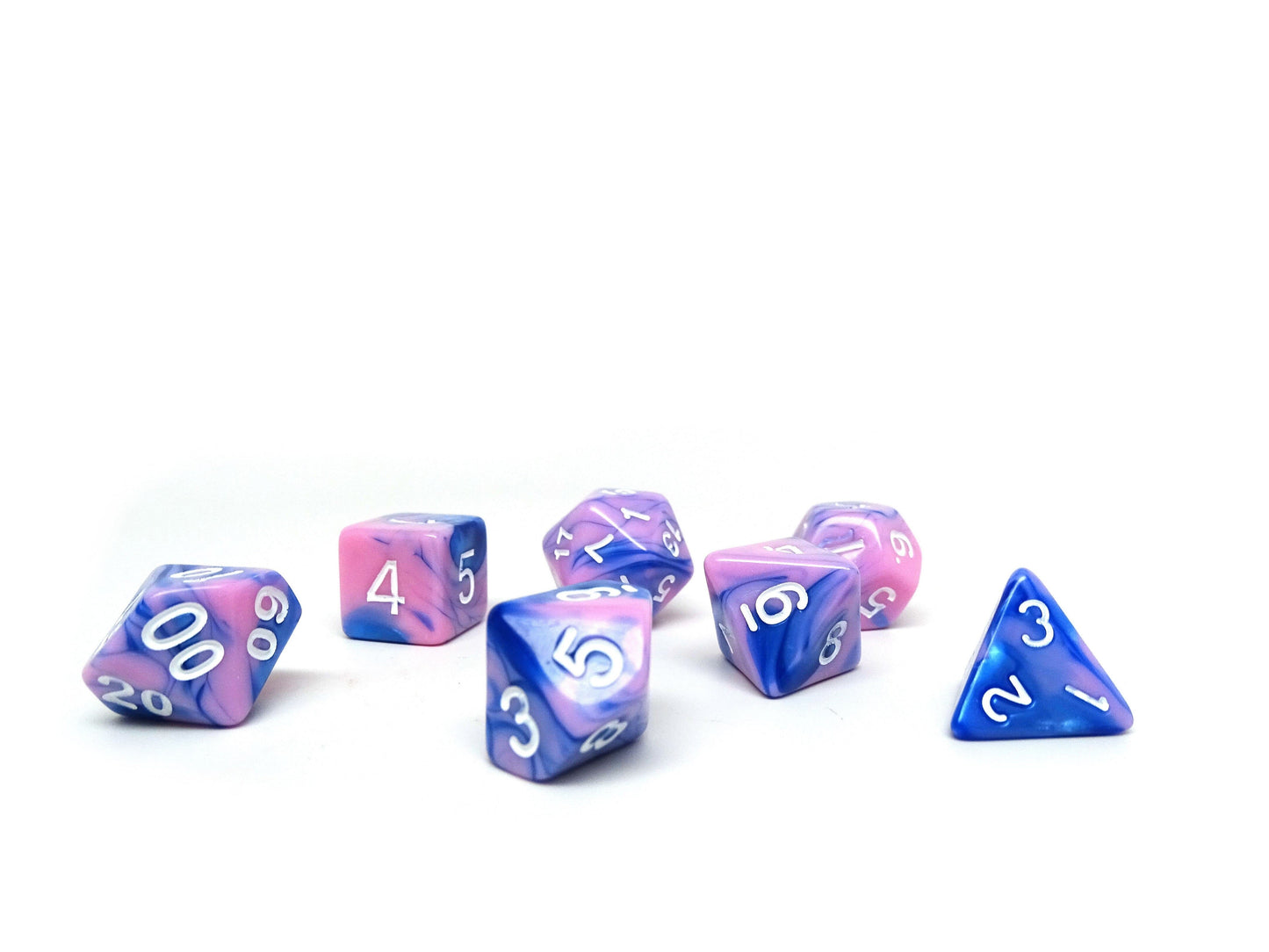 Pink and Blue Marble - 7 Piece Dice Collection