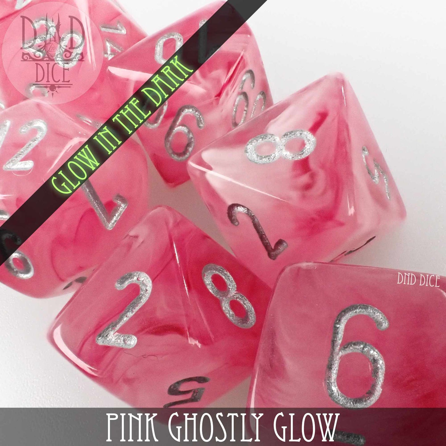 Pink Ghostly Glow Dice Set