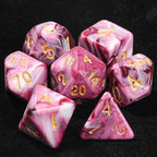 Pink marble texture acrylic DND dice set + gold number