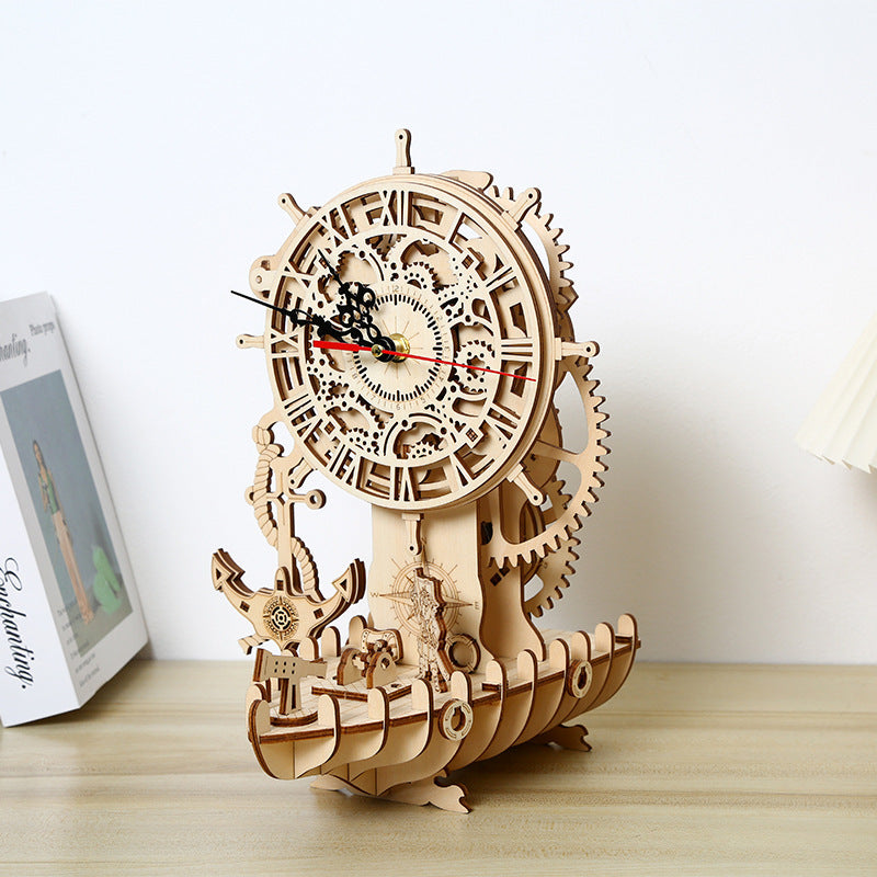 Pirate Ship Clock 3D 3D Puzzle Model Wooden Toy