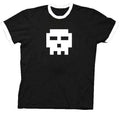 Pixel Skull Adult Black with White Ringers T-shirt - S