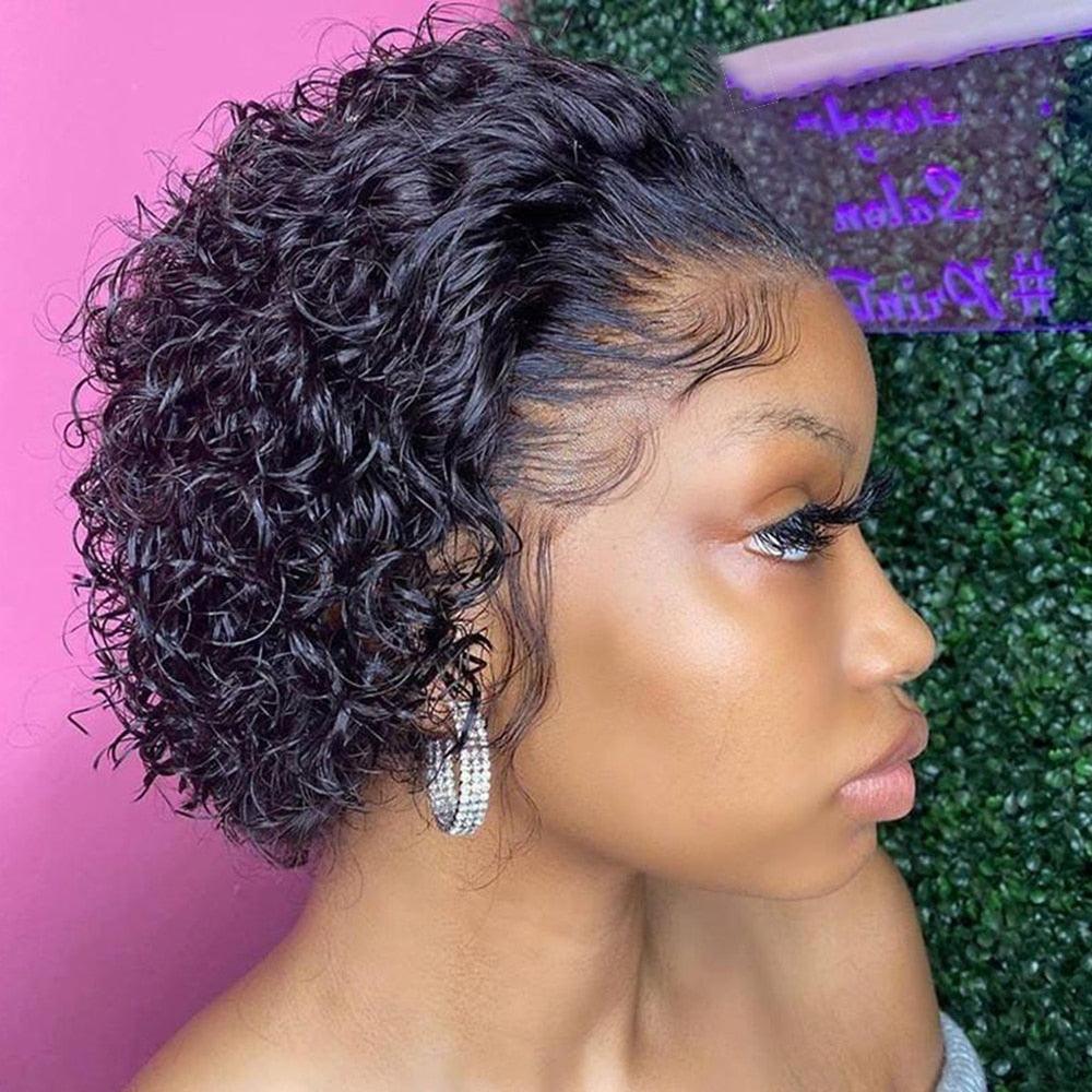 Pixie Cut Wig Short Bob Curly Lace Frontal Human Hair Wig Transparent Lace Wig For Women Deep Wave Human Hair Wigs For Black Women Gifts for Girlfriends