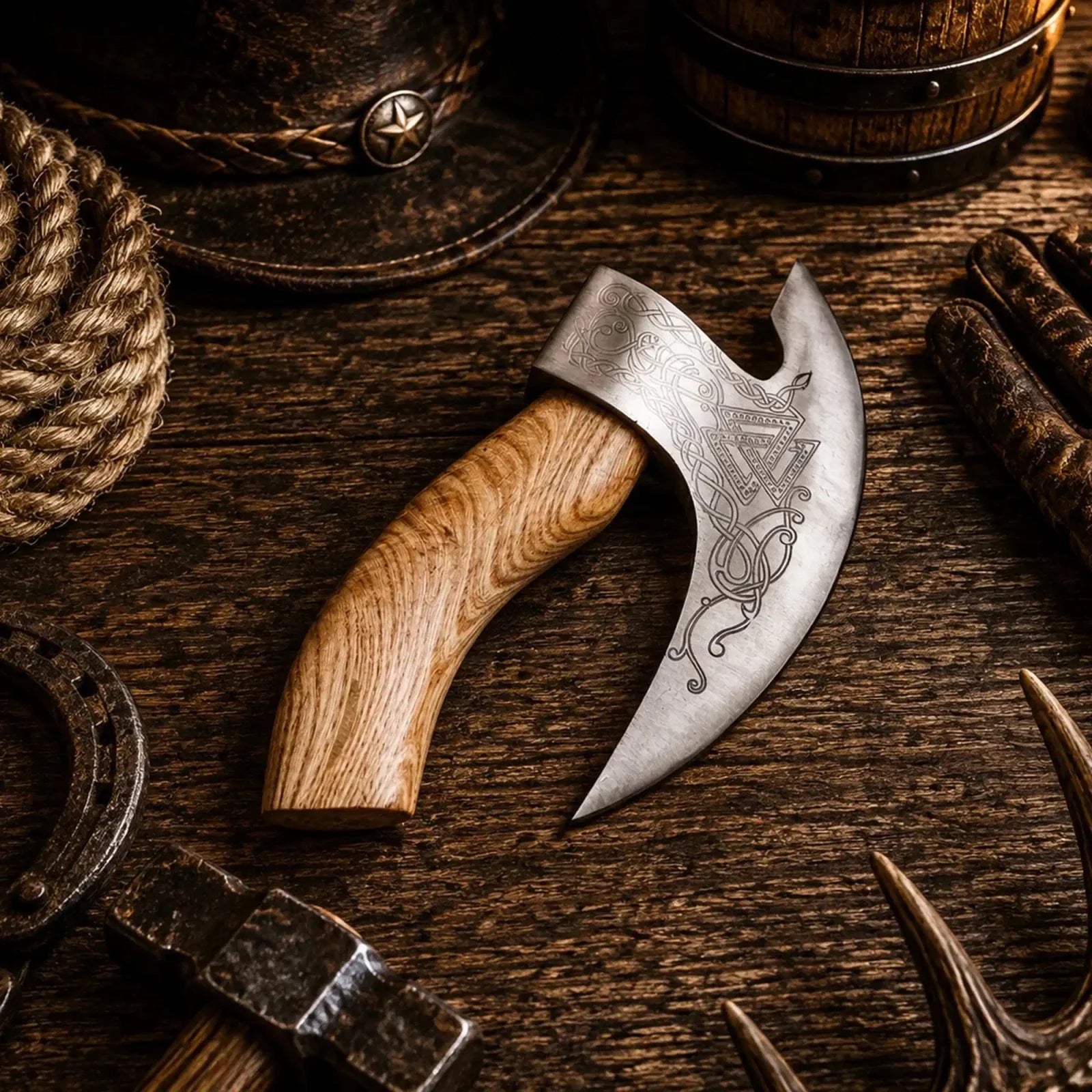Pizza axe - Viking Pizza Cutter Axe with leather sheath