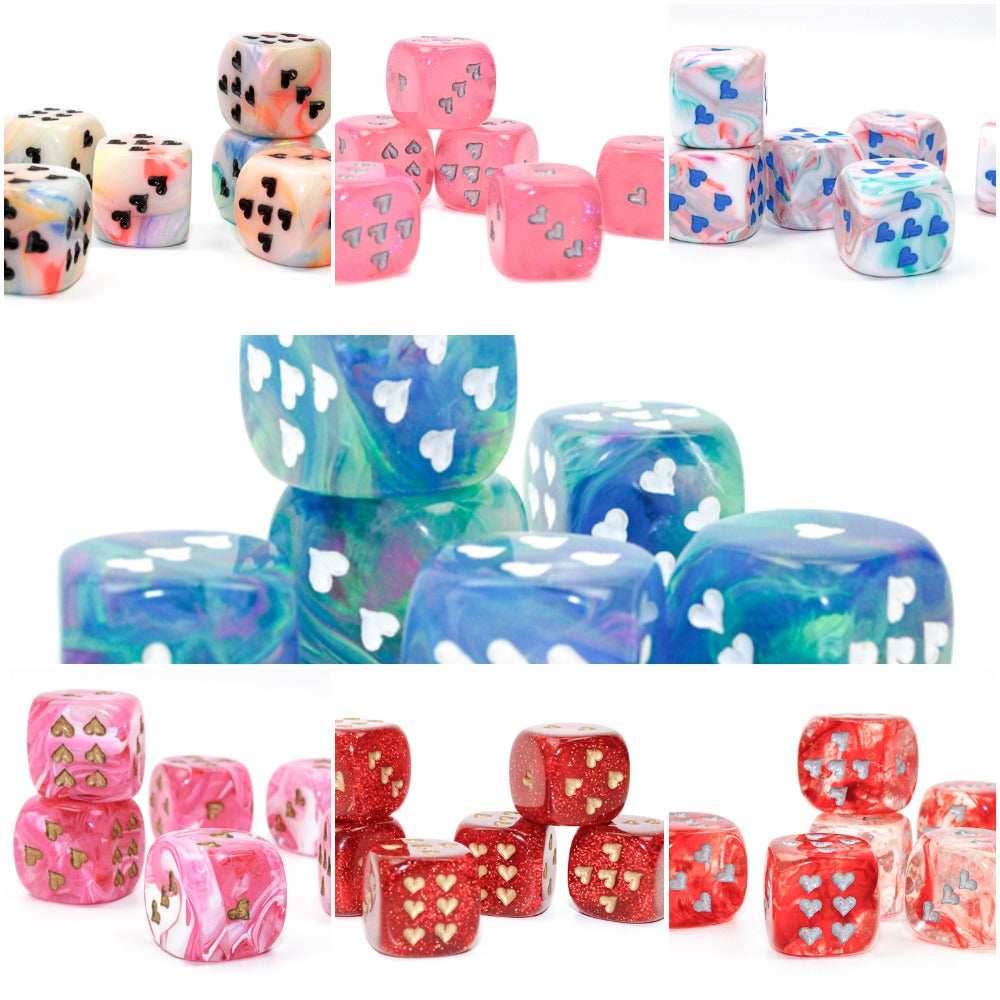 Heart Pips 16MM d6 | 7 Color Options | Multipack Options - One of Each: 7-Pack
