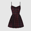 Plaid Chain Zipper Pleated Slip Mini Dress - Red / XS (Bust 78-82 cm) - Back Order