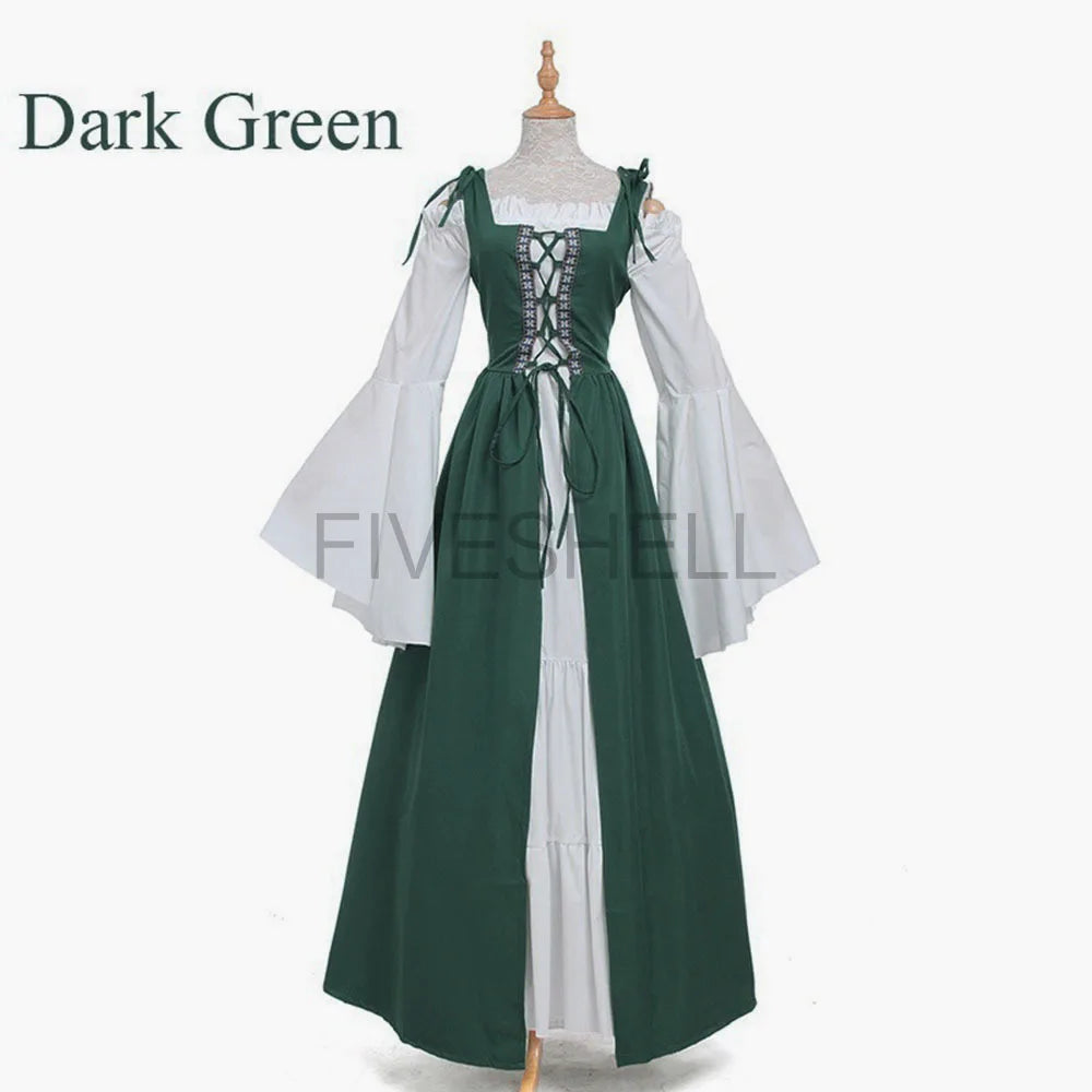 Plus Size Medieval Dress Women Renaissance Gothic Long Maxi Retro Vestido Victorian Lace Up Paty Ball Gown Two Piece Set S-5XL