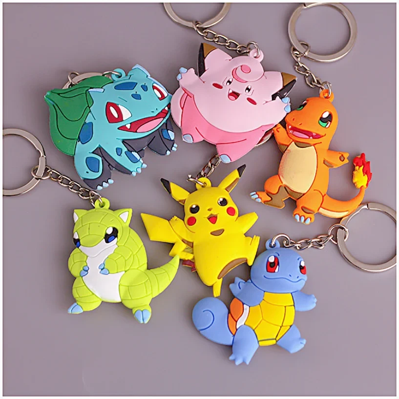 Pokemon Anime Marowak Abra Gengar Ponyta Porygon Alloy Silicone Keychain Accessories Pendant Bag Key Ring Pendant Birthday Gifts