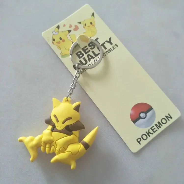 Pokemon Anime Marowak Abra Gengar Ponyta Porygon Alloy Silicone Keychain Accessories Pendant Bag Key Ring Pendant Birthday Gifts