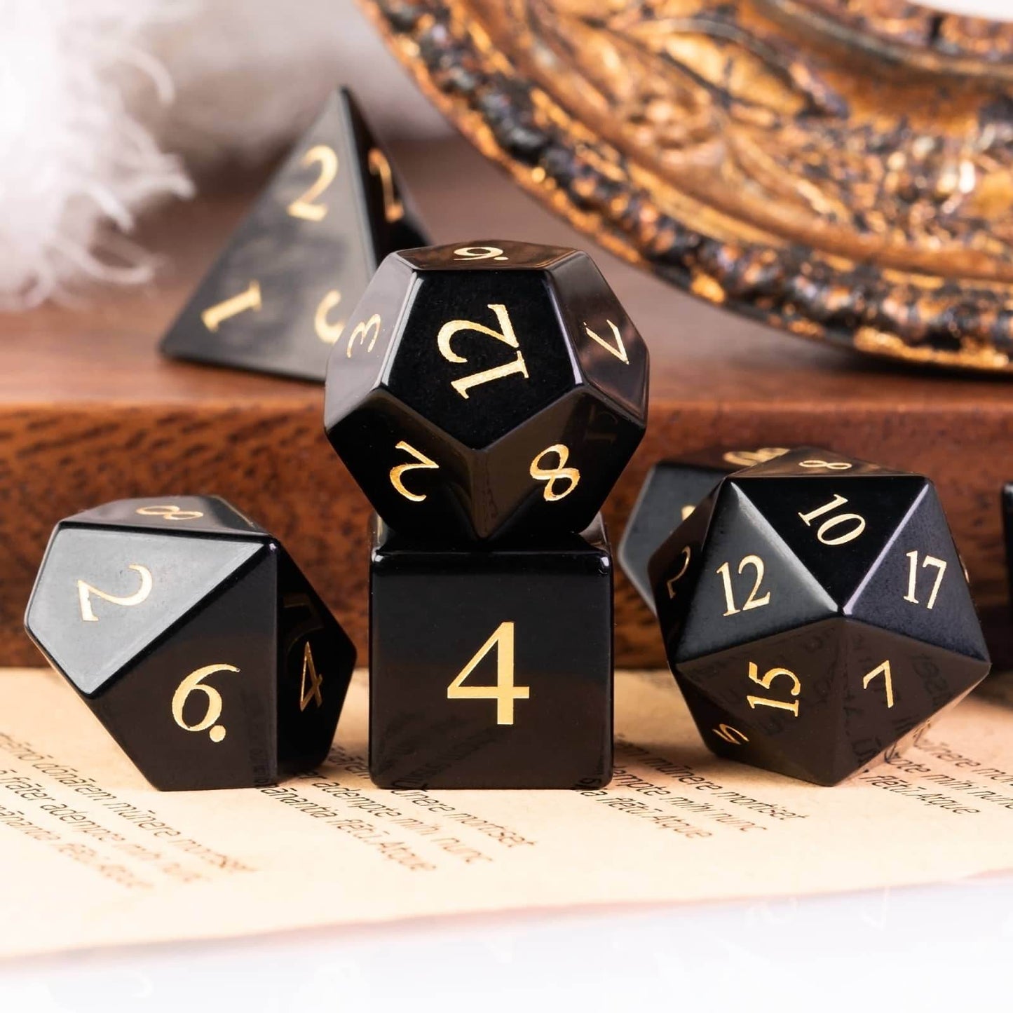 Polished Obsidian Gemstone Dice Set - 