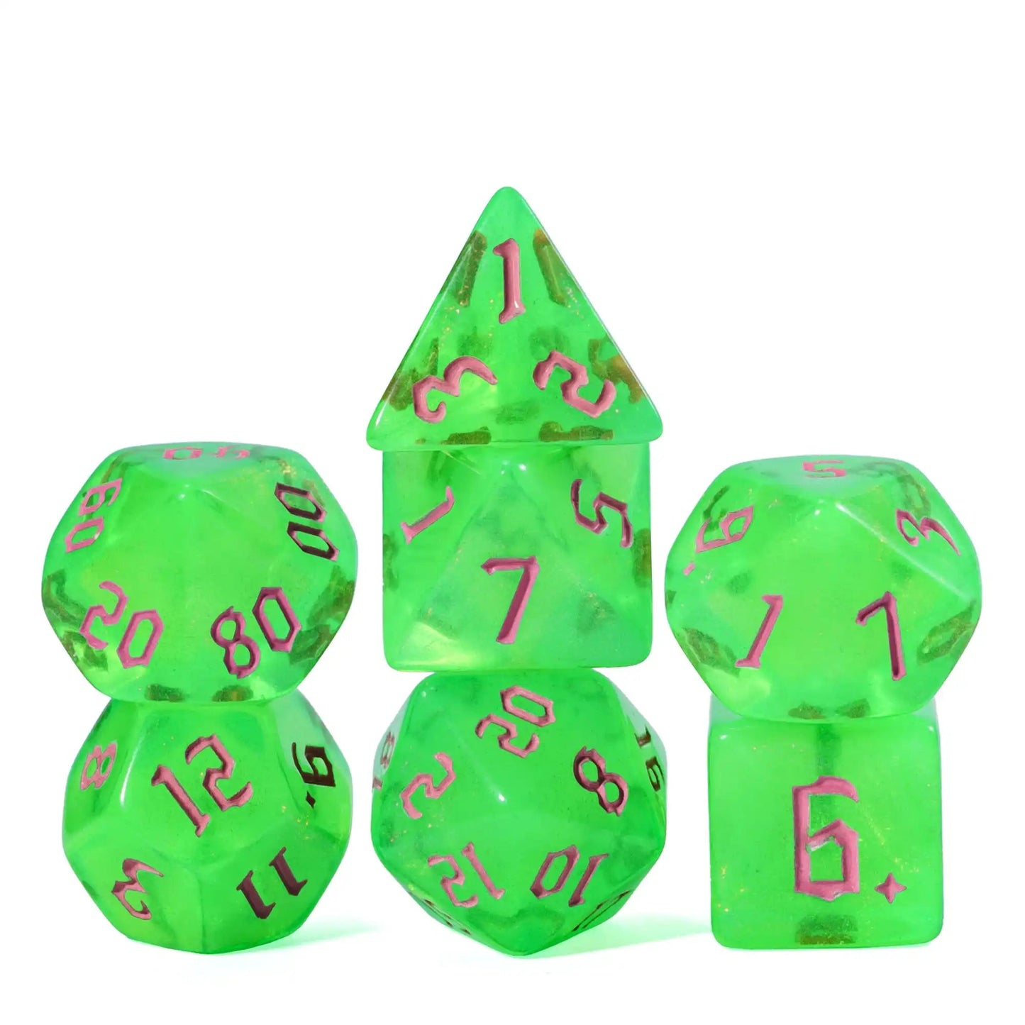 Poludie DND 7Pcs/Set Pink Gold Dice Set D4 D6 D8 D10 D% D12 D20 Translucent Polyhedral Dice for Role Playing Board Game D&D RPG