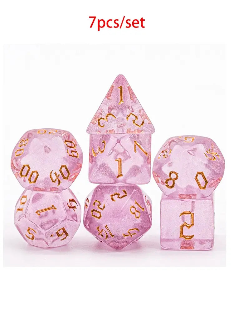 Poludie DND 7Pcs/Set Pink Gold Dice Set D4 D6 D8 D10 D% D12 D20 Translucent Polyhedral Dice for Role Playing Board Game D&D RPG