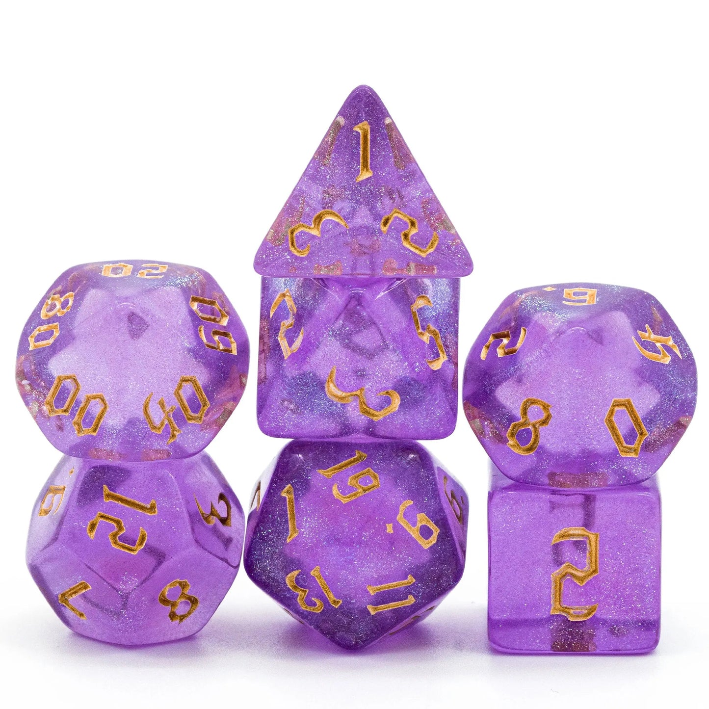 Poludie DND 7Pcs/Set Pink Gold Dice Set D4 D6 D8 D10 D% D12 D20 Translucent Polyhedral Dice for Role Playing Board Game D&D RPG