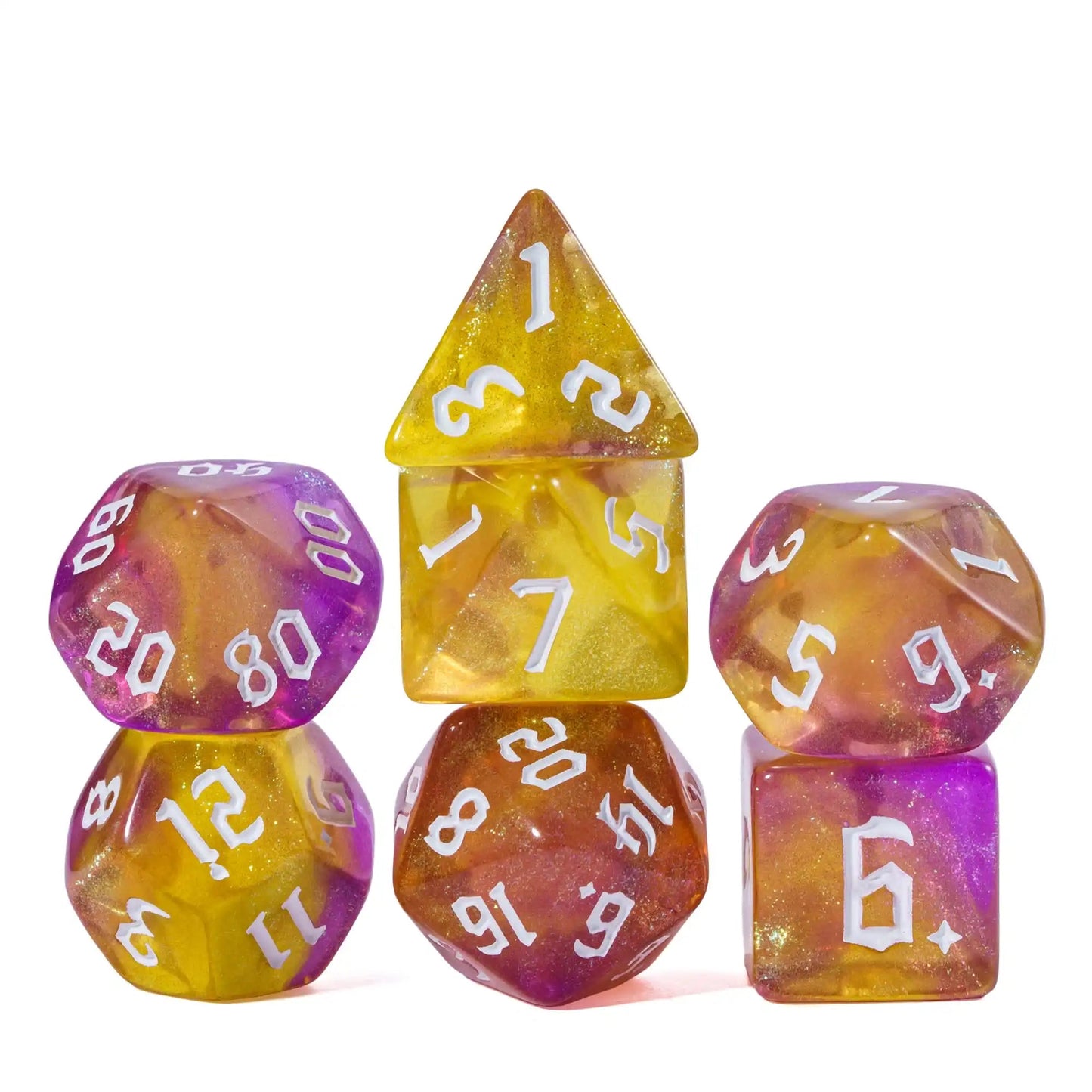 Poludie DND 7Pcs/Set Pink Gold Dice Set D4 D6 D8 D10 D% D12 D20 Translucent Polyhedral Dice for Role Playing Board Game D&D RPG