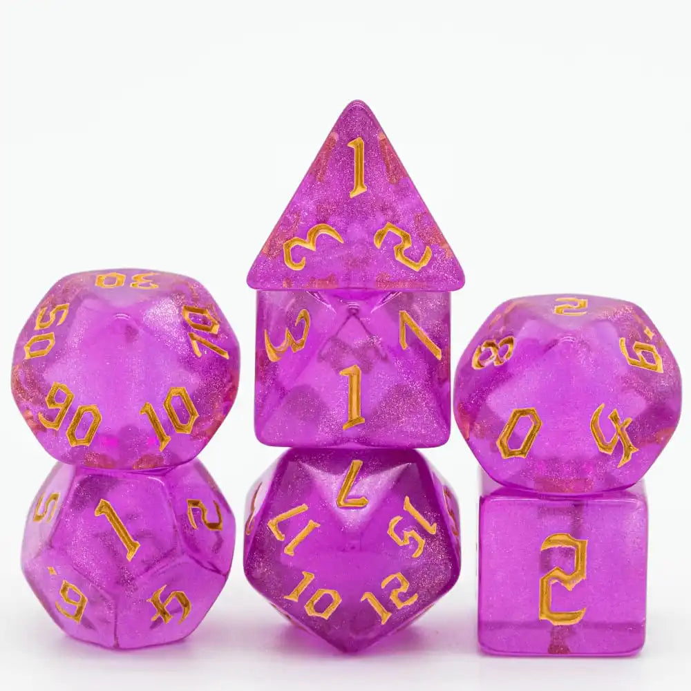 Poludie DND 7Pcs/Set Pink Gold Dice Set D4 D6 D8 D10 D% D12 D20 Translucent Polyhedral Dice for Role Playing Board Game D&D RPG