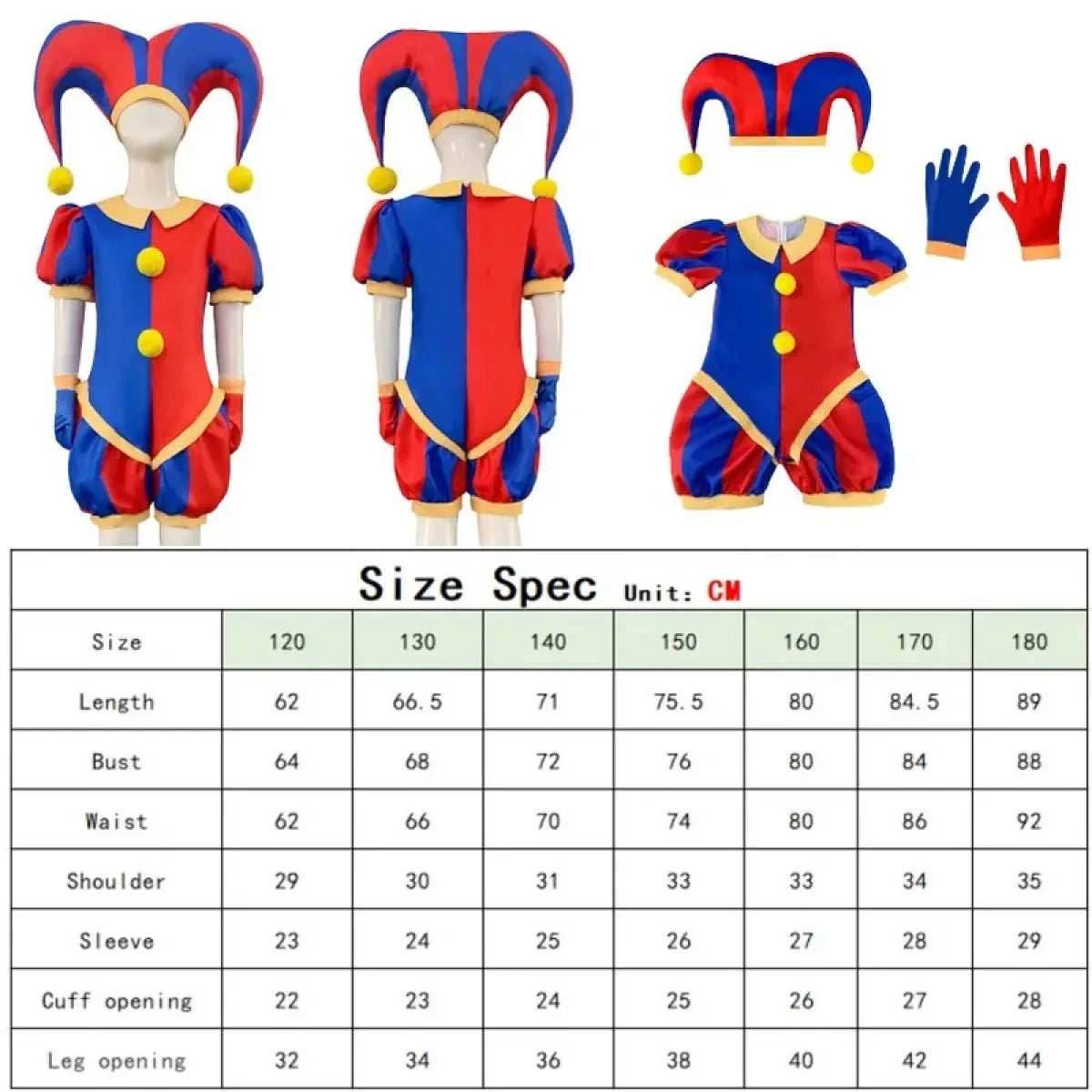 Pomni Cosplay Costume – The Amazing Digital Circus Jumpsuit and Hat - Pomni A / 120cm