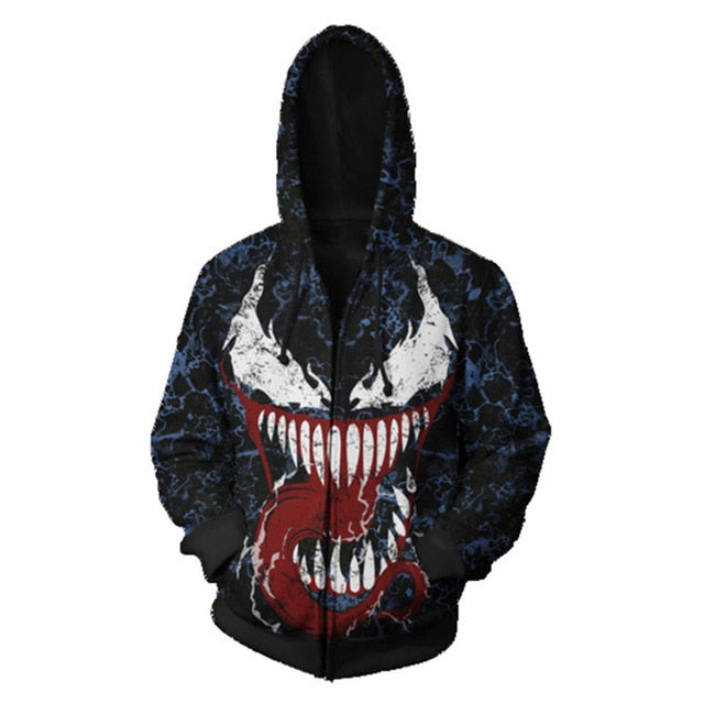 Popular Marvel movie venom 3D Printed Hoodies Men Women Spiderman Hooded Sweatshirts hip hop Zipper Pocket Jackets