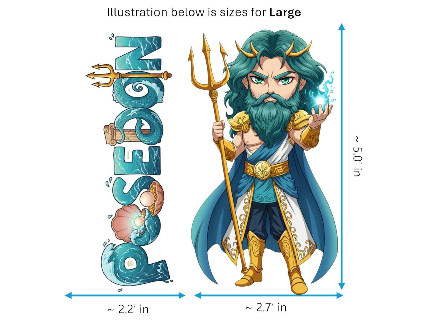 Poseidon Pelagaios Mythkins™ Vinyl Sticker – Greek God of the Sea | Waterproof & UV-Proof - Sticker / Large