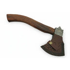 Damascus Camp Axe with Mosaic Pin, Leather Sheath, 19 Inch Rosewood Handle