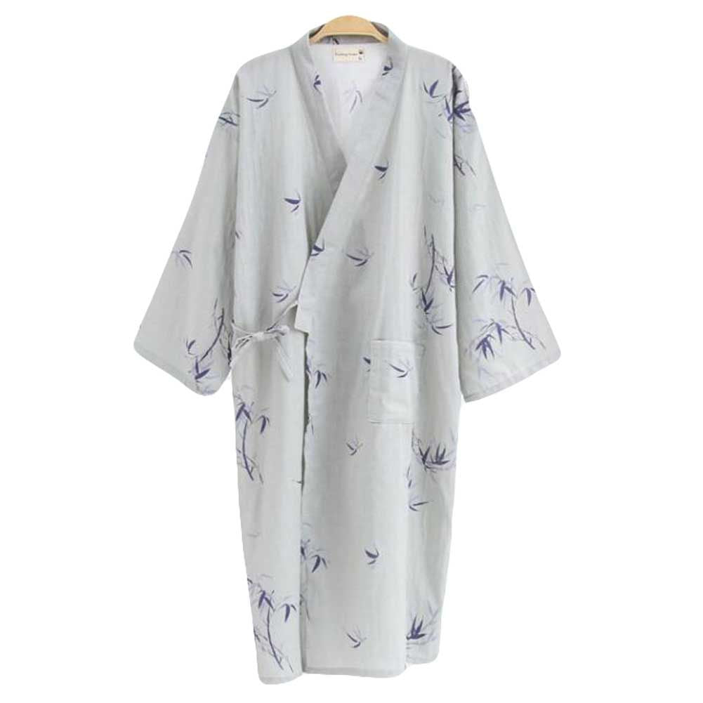 Pretty Bamboo Men's Thin Pajama Robe Long Kimono Robe Cotton Khan Steam Yukata