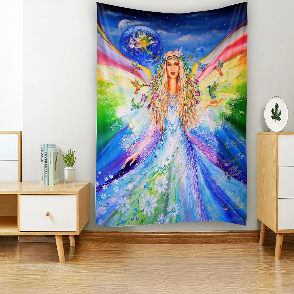 Priestess Princess Magic Witchcraft Wall Hanging Tapestry Art Deco Blanket Curtain Hanging Home Bedroom Living Room Decor