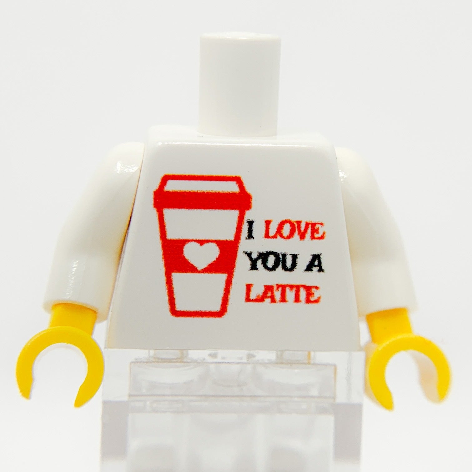 Printed "I Love You A Latte" Minifig Torso made using LEGO parts - B3 Customs