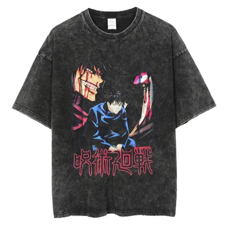 Printed T-shirt Retro Hiphop Anime Character Satoru Gojo T-shirt Loose Cotton Summer