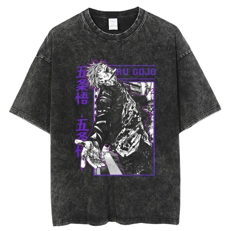 Printed T-shirt Retro Hiphop Anime Character Satoru Gojo T-shirt Loose Cotton Summer