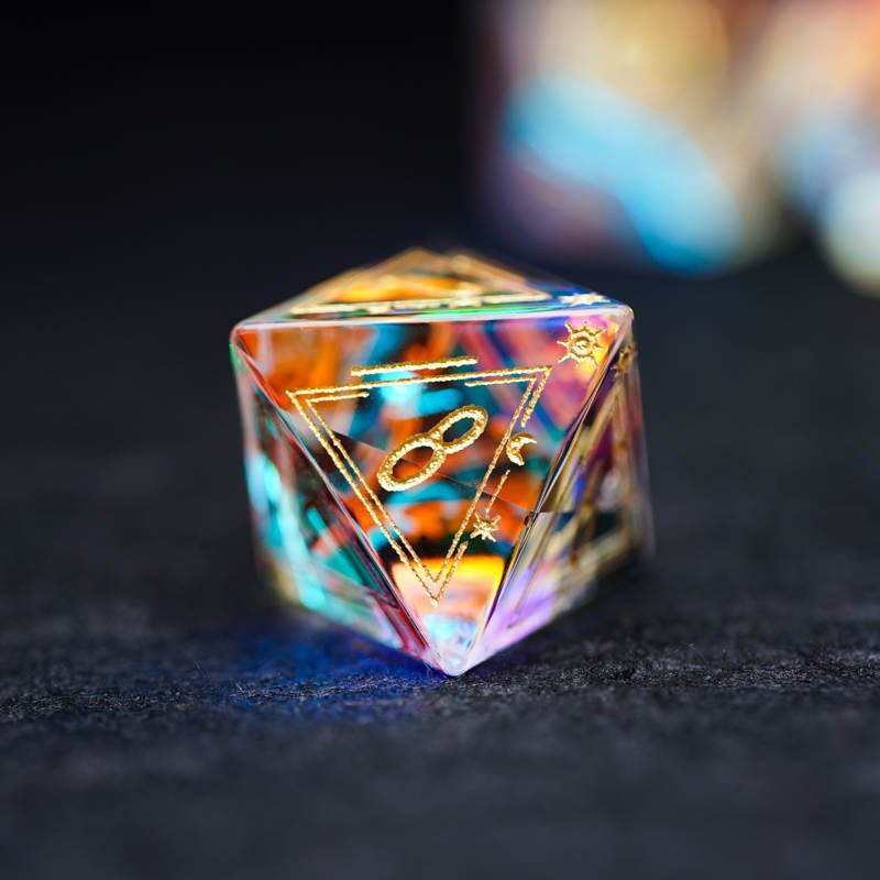 Prismatic Rainbow Glass Gemstone Dice Set - 