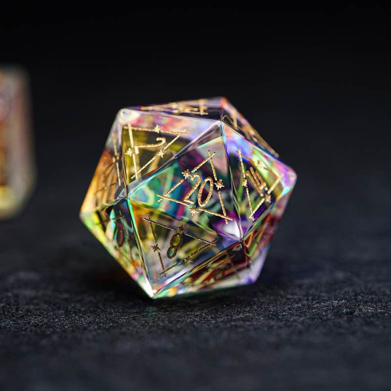 Prismatic Rainbow Glass Gemstone Dice Set - 