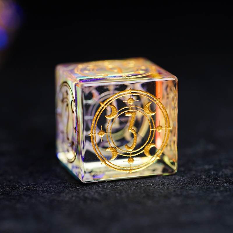 Prismatic Rainbow Glass Gemstone Dice Set - 
