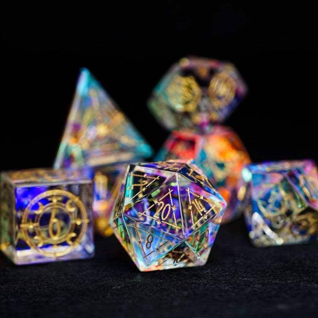 Prismatic Rainbow Glass Gemstone Dice Set - 