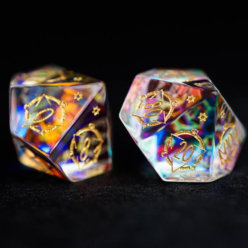 Prismatic Rainbow Glass Gemstone Dice Set - 