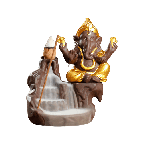 Ganesha Elephant Backflow Backflow Incense Burner - Golden