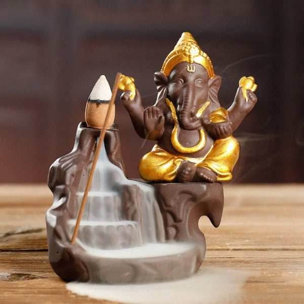 Ganesha Elephant Backflow Backflow Incense Burner - Golden