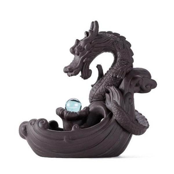 Pearl Guarding Dragon Backflow Incense Burner - Brown
