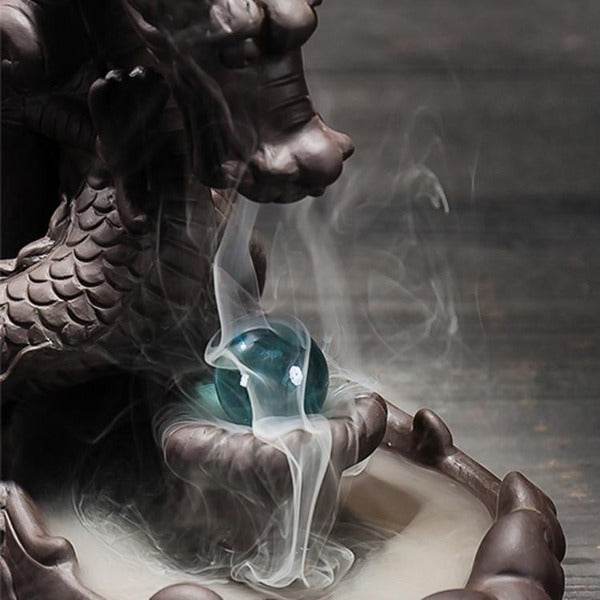 Pearl Guarding Dragon Backflow Incense Burner - Brown