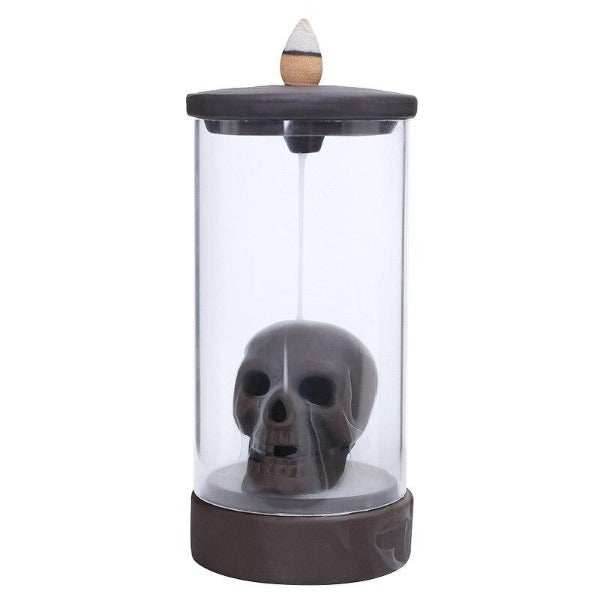 Immortal Skull Backflow Glass Incense Burner With LED - Brown