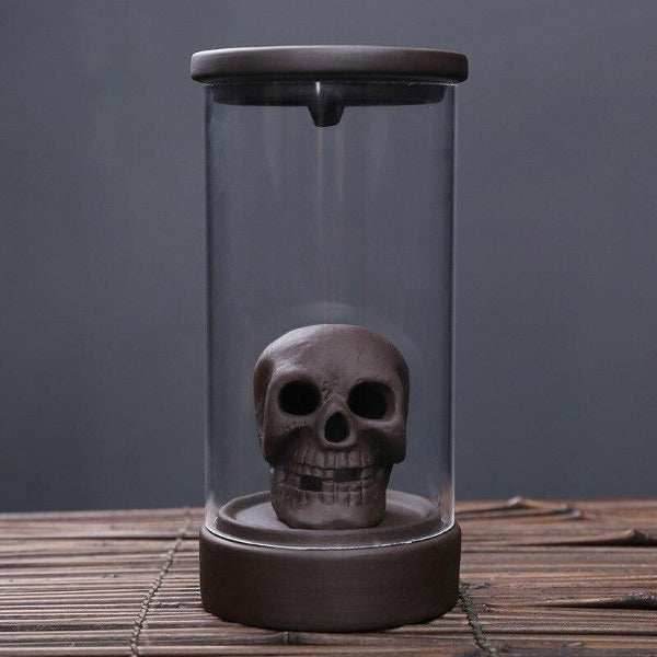 Immortal Skull Backflow Glass Incense Burner With LED - Brown
