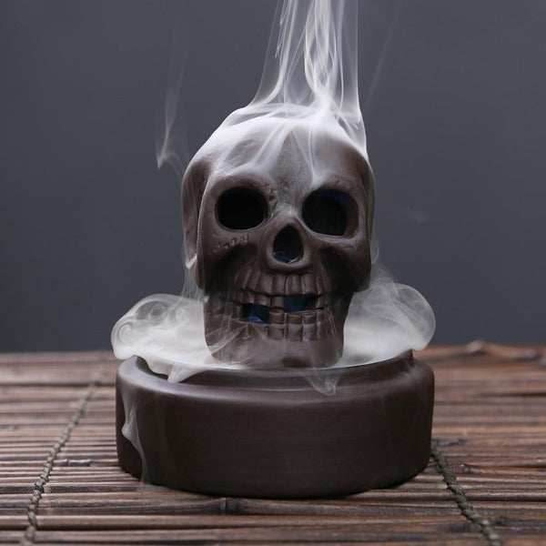 Immortal Skull Backflow Glass Incense Burner With LED - Brown
