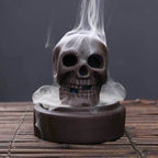Immortal Skull Backflow Glass Incense Burner With LED - Brown