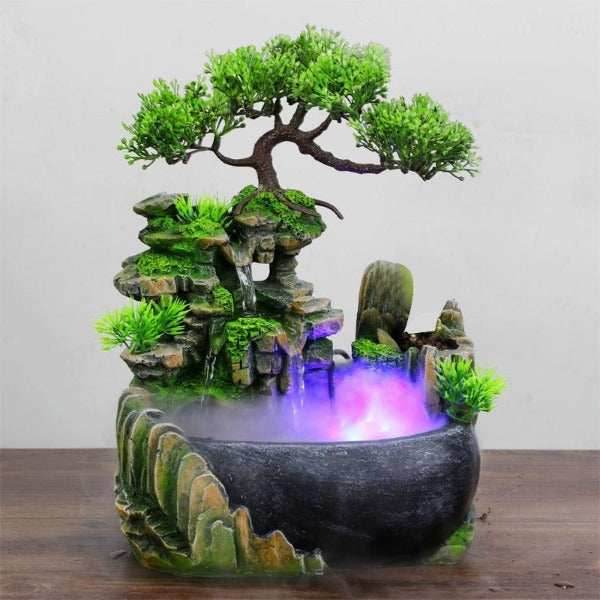 Feng Shui Bonsai Waterfall Indoor Fountain With Fog & LED - Green / US