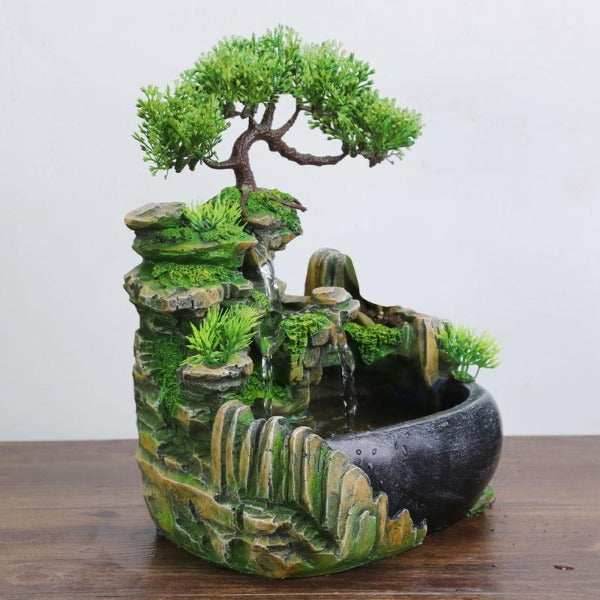 Feng Shui Bonsai Waterfall Indoor Fountain With Fog & LED - Green / US