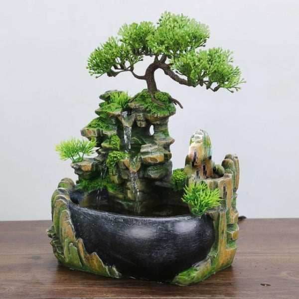 Feng Shui Bonsai Waterfall Indoor Fountain With Fog & LED - Green / US