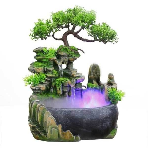 Feng Shui Bonsai Waterfall Indoor Fountain With Fog & LED - Green / US